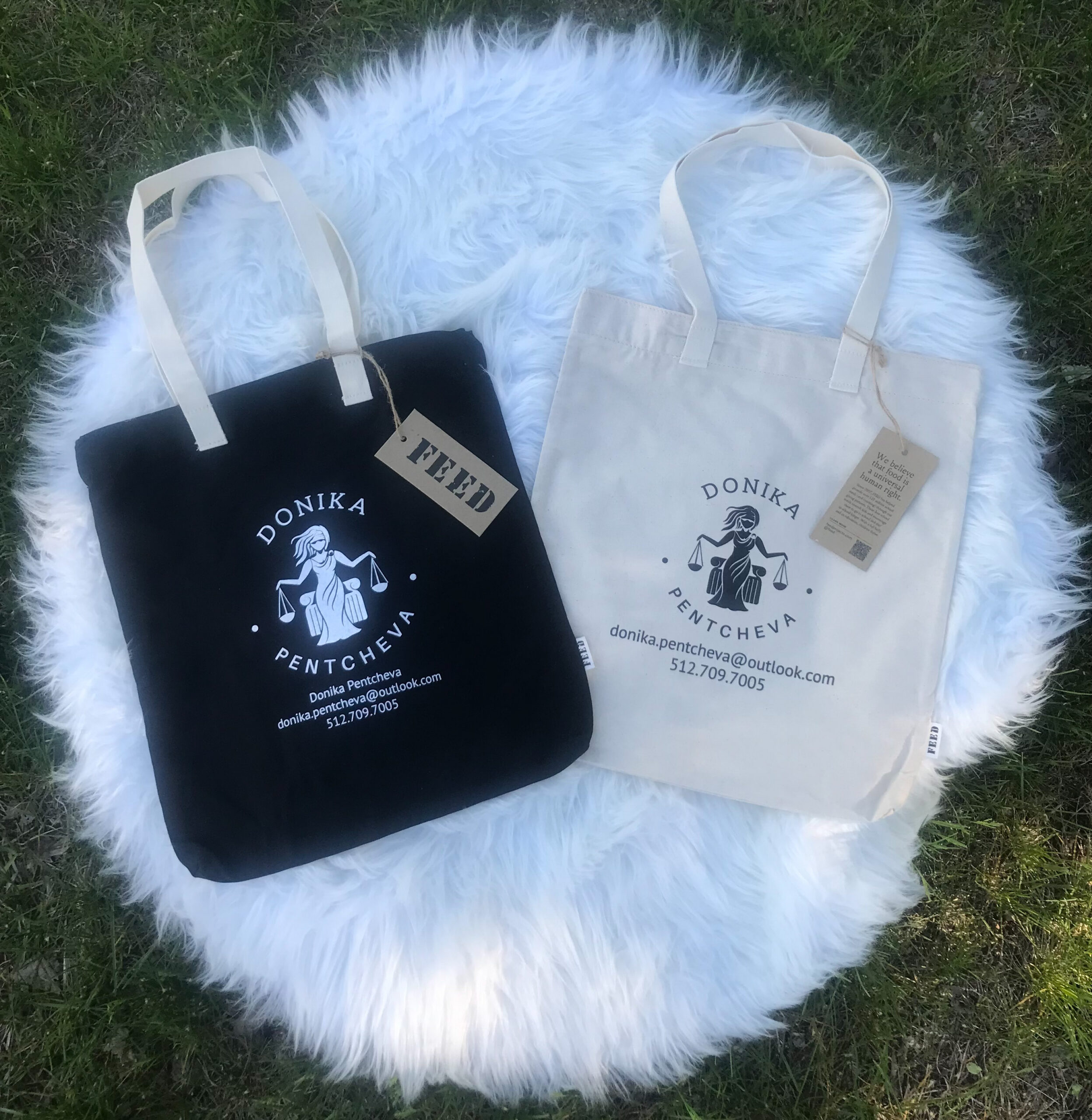 2026-05-12 Donika Pentcheva and FEED Projects - Photograph of Donika Pentcheva-Branded Tote Bags